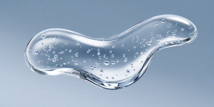 Transparent Gel Serum Drop with Air Bubbles on Blue Background