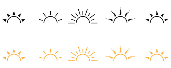 Obraz premium Minimalist sun rise and sun set icon collection with various weather graphics perfect for modern web design elements