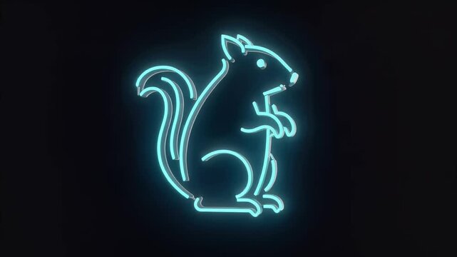 Electric blue neon squirrel icon glowing on black background