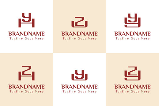 Letters HY HZ UY UZ YY YZ Monogram Logo Set, for YH ZH YU ZU YY ZY initials