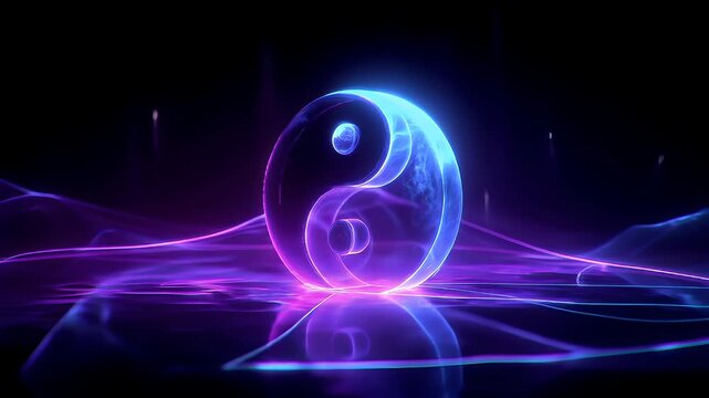 Yin Yang, Chinese philosophy, harmony, balance, Taoism. A digital artwork depicts a glowing, spherical object resembling a yinyang symbol, set against a dark background.