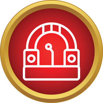 Jukebox icon in a red circle with a golden frame for music concepts