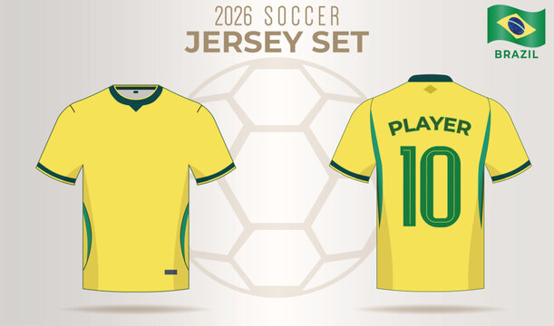 2026 Brazil Soccer Jersey Set Front and Back View in Yellow and Green