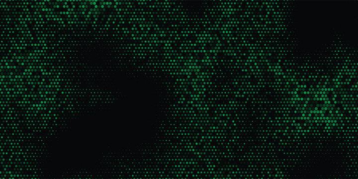 Abstract dark green hexagon halftone pattern on black surface for cyber code matrix vector design