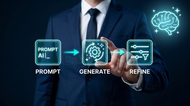 Businessman interacting with generative AI interface