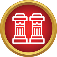 Fototapeta premium White architectural columns inside a red circle with gold border