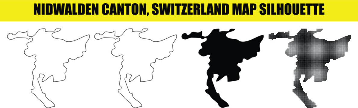 Nidwalden canton switzerland map silhouette vector graphic outline and dotted versions.