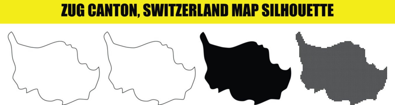 Zug canton switzerland map silhouette vector graphic outline and dotted versions included.