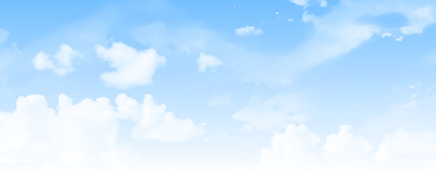 Blue sky background and white clouds soft focus, and copy space. cloudscape, real natural photo of the blue sky withwhite clouds. design element.