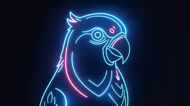 Glowing Neon Parrot Head Animation on Dark Background