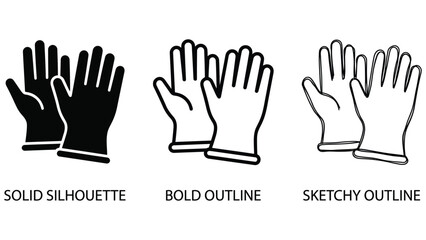 Fototapeta premium Protective gloves icon set for safety and work, solid outline and sketch styles 