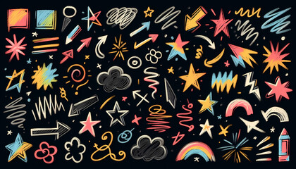 Naklejka premium Colorful hand drawn doodle elements set for creative social media