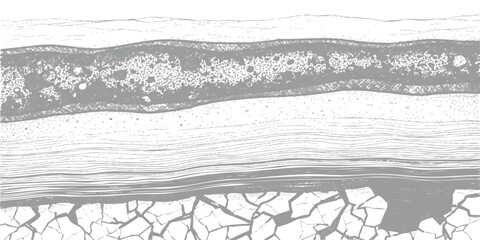 Obraz premium Abstract layered soil geological cross section showing sediment strata and cracked dry earth textures