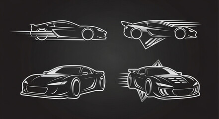 Four stylized sports cars in motion on a dark background. © Dancok