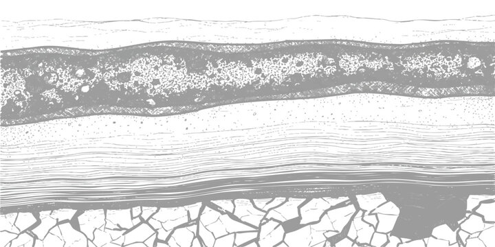 Abstract layered soil geological cross section showing sediment strata and cracked dry earth textures