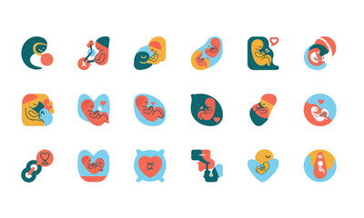 Obraz premium Pregnancy stages icons set colorful solid colors cute