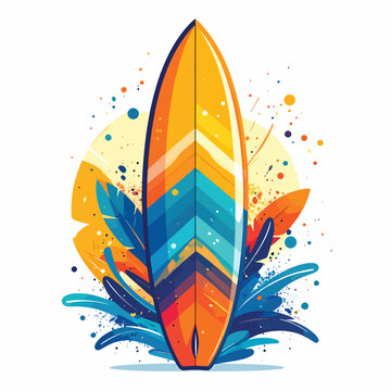 Vibrant colorful surfboard design art.