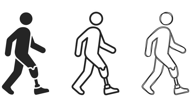 Accessibility icon set featuring a person walking with a prosthetic leg
