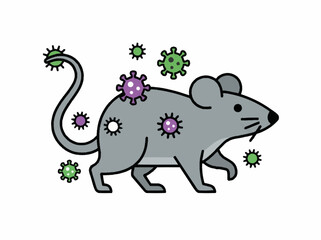 Fototapeta premium Simple vector illustration of an infected laboratory mouse, depicting disease transmission and the study of pathogens in microbiological research and healthcare environments