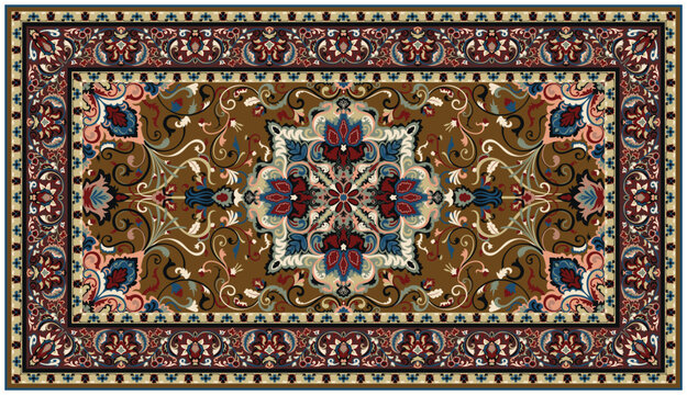 Persian carpet decorated with mandala flowers.