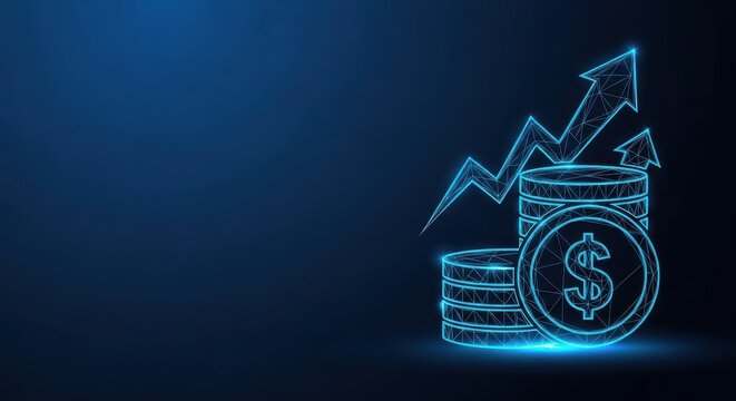 Digital coins and upward trending financial graph representing business growth and investment