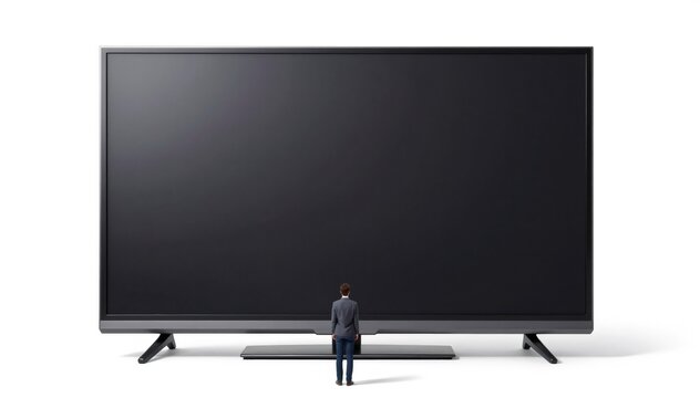 Person standing in front of giant blank television screen