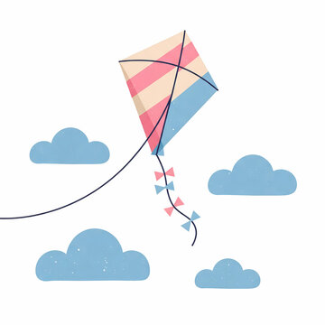 Flying colorful kite in the sky with clouds for summer camp poster and children festival