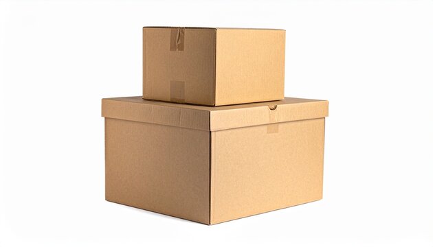 Stacked cardboard boxes, brown corrugated packaging, moving supplies, storage containers, isolated on white background