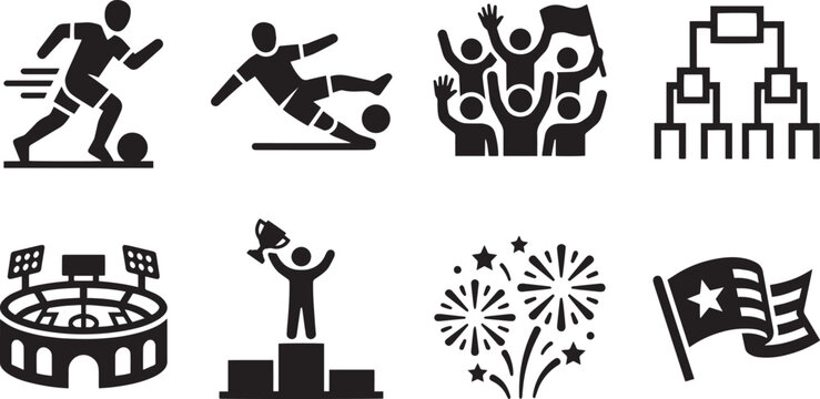 Soccer tournament and stadium icons set