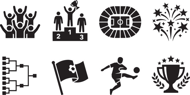 Soccer Tournament and Celebration Icons Set