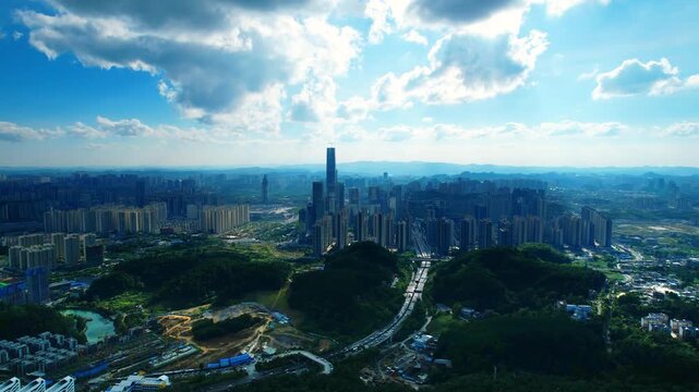 Guiyang Guizhou modern city skyline with green hills in Guiyang, Guizhou, China