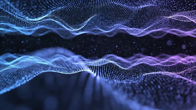 Vibrant purple and blue waves emanate from the bottom