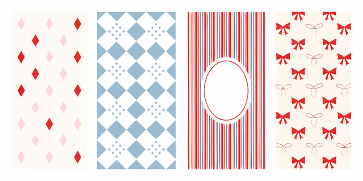 decorative patterns set vertical stripes diamonds bows and argyle