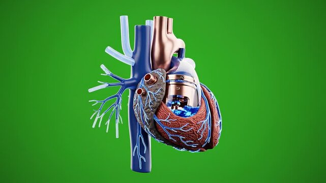Mechanical human heart model with internal piston movement for medical and biological study video footage
