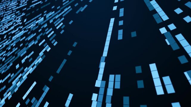futuristic big data visualization with blue digital pixels and abstract cyber information network background.