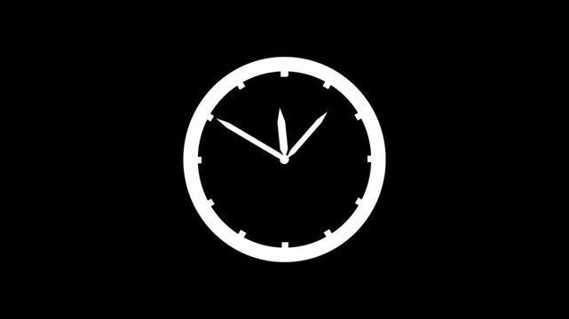clock icon animation on black background. analog clock timer circle animated. 12 Hours Clock