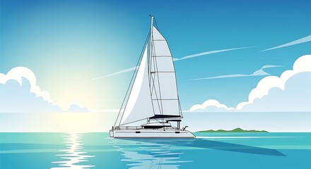 Fototapeta premium Sailing boat in ocean. (1)