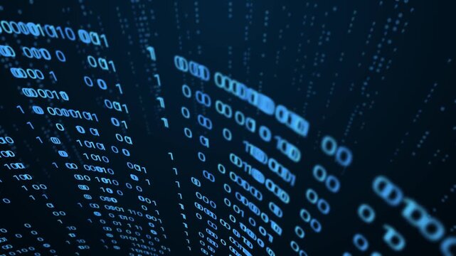 futuristic programming and big data concept with binary code numbers and cyber technology visualization.