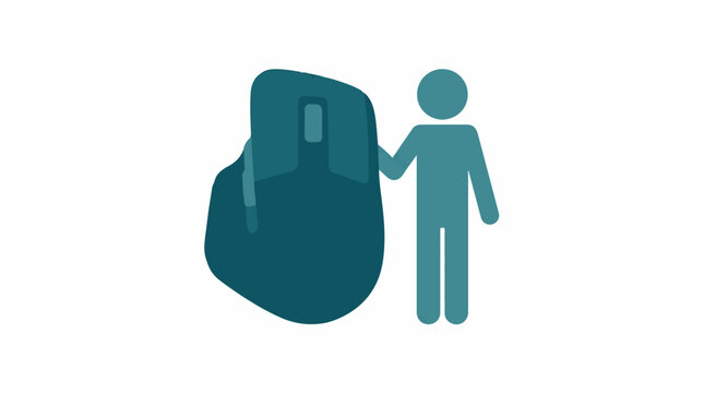 Person standing next to a large computer mouse icon
