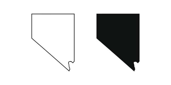 Nevada State Map Outline And Solid Silhouette Vector Bundle