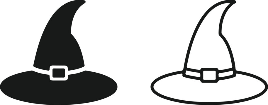 witch magic hat black black line two icon set vector logo illustration