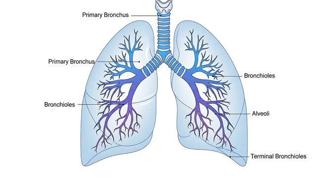 Human lungs anatomy with bronchial tree.