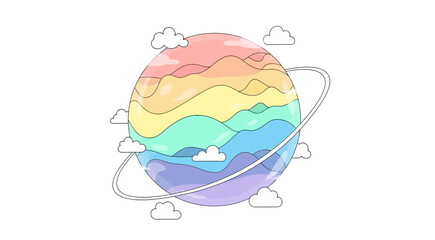 Colorful planet with rings and clouds on transparent background © online