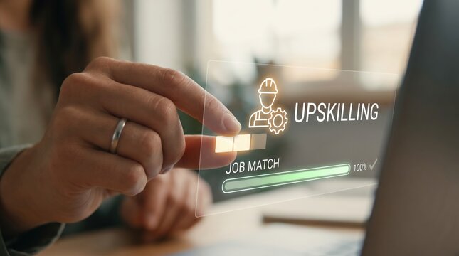 Talent scarcity - A hand gently lifting a skill bar in a clean minimal space, symbolizing upskilling, job matching, and career growth.