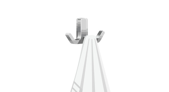 White soft towel hanging on a modern chrome wall hook illustration isolated on white background