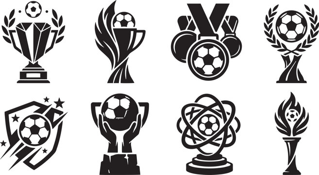 Soccer awards and football trophy emblems set