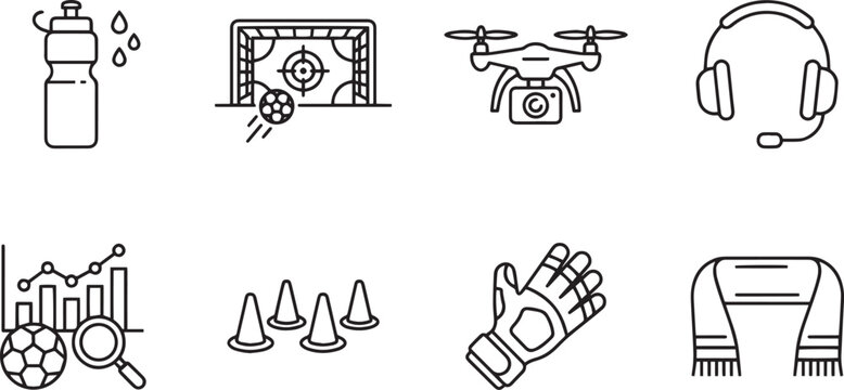 Soccer boots and dynamic football kick icons set