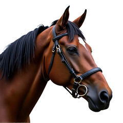 Fototapeta premium A close-up view of a horse's head with a bridle, suitable for equestrian-themed images or equine-related designs