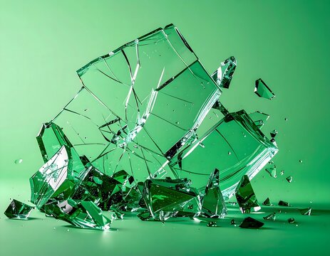 Shattered Green Glass on Green Background