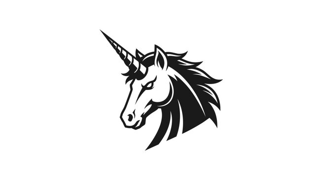 Black and white unicorn head illustration.